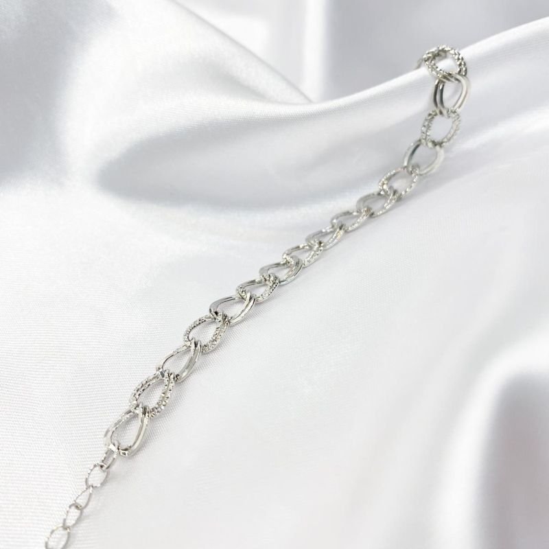 PULSEIRA ELOS FACETADOS 18 CM EM RÓDIO BRANCO