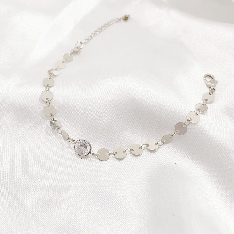 PULSEIRA MEDALHAS E PONTO DE LUZ 18 CM + 3 CM EM RÓDIO BRANCO