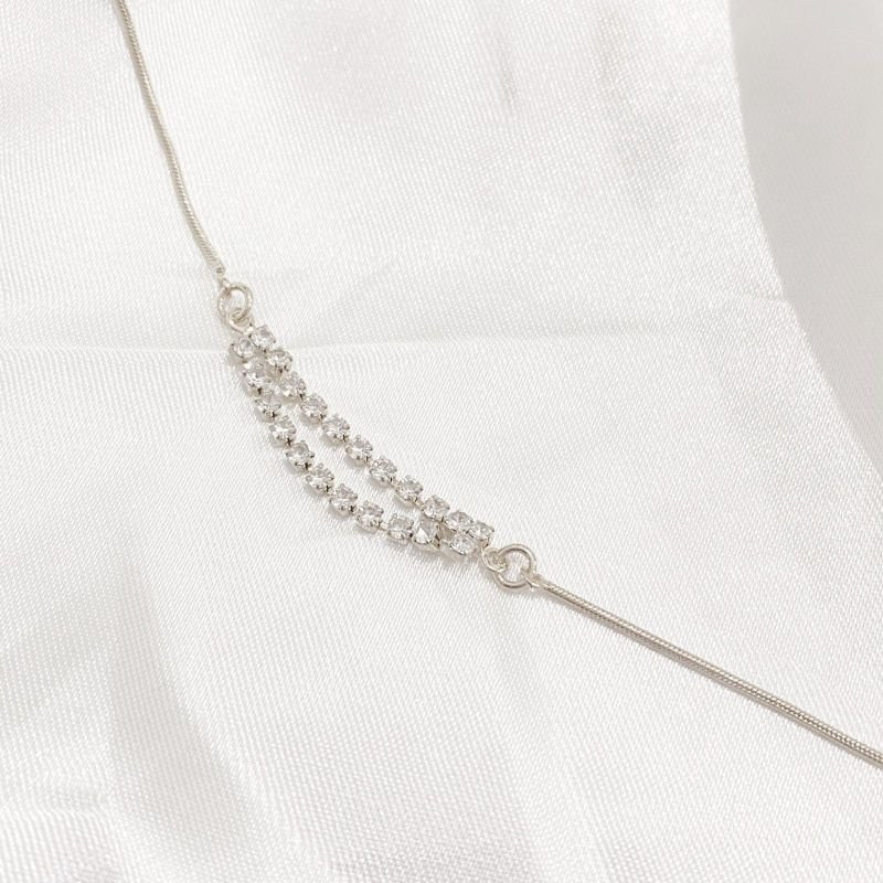 PULSEIRA DUAS CAMADAS ZIRCONIAS 18 CM + EXTENSOR EM RÓDIO BRANCO