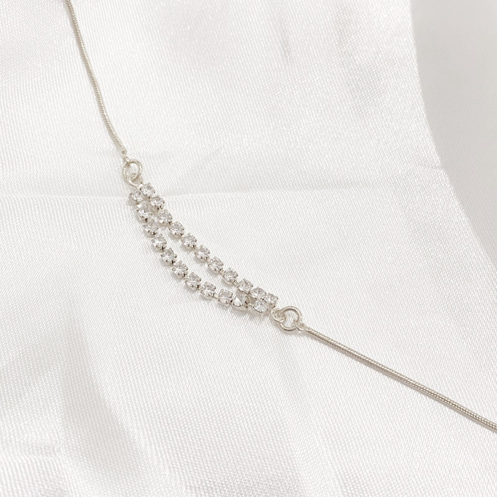 PULSEIRA DUAS CAMADAS ZIRCONIAS 18 CM + EXTENSOR EM RÓDIO BRANCO