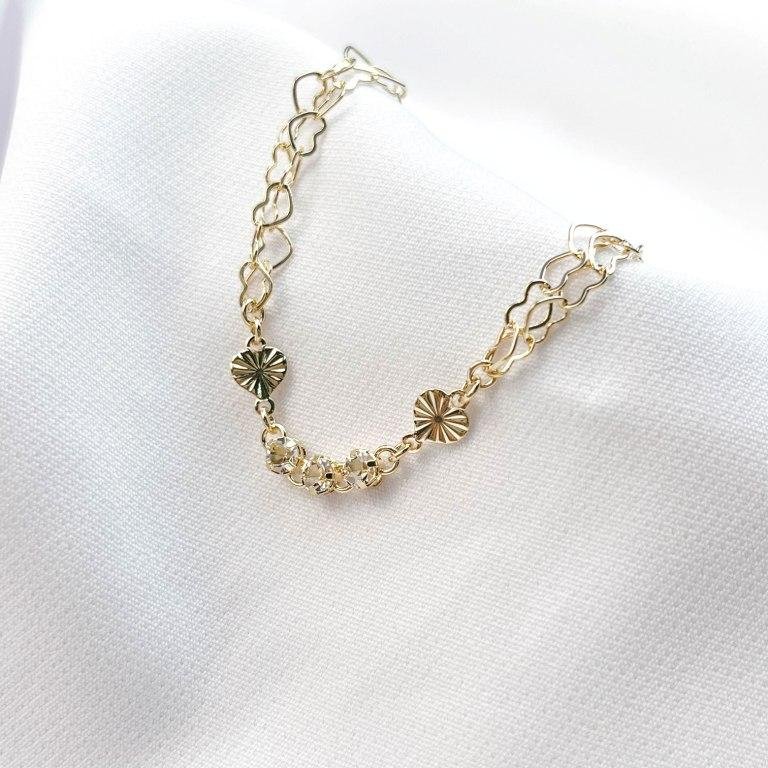 PULSEIRA PONTOS DE LUZ COM CORAÇÕES DIAMANTADOS EM OURO 18K