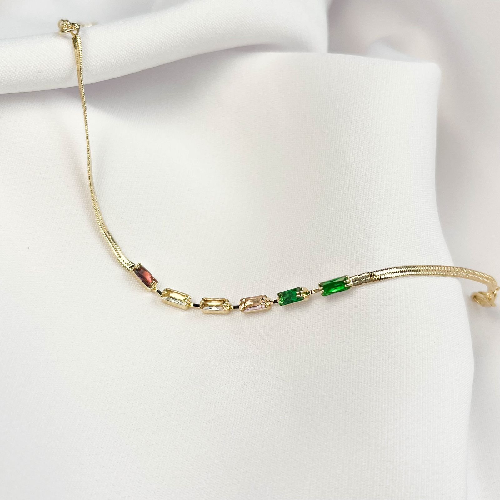 PULSEIRA BAGUETES COLORIDAS EM OURO 18K