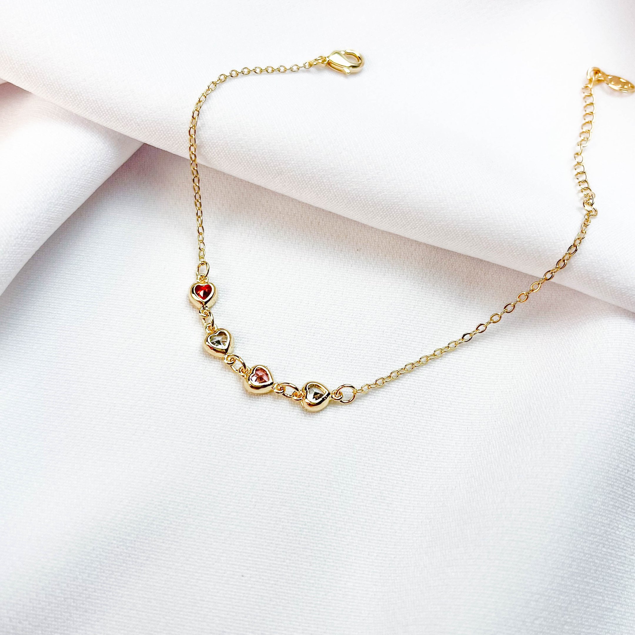 PULSEIRA CORAÇÕES COLORIDOS EM OURO 18K