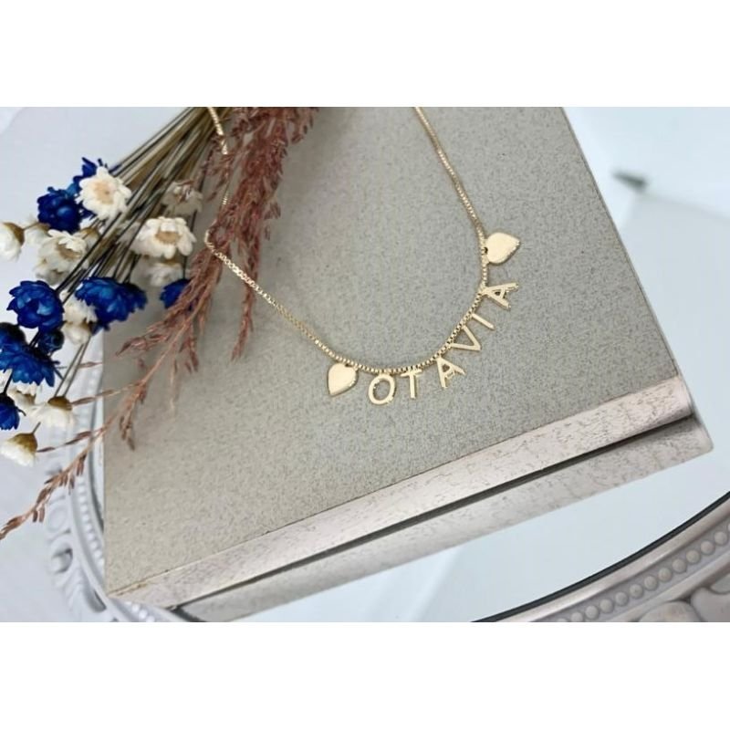 COLAR PERSONALIZADO NOME COM CORAÇÕES EM OURO 18K