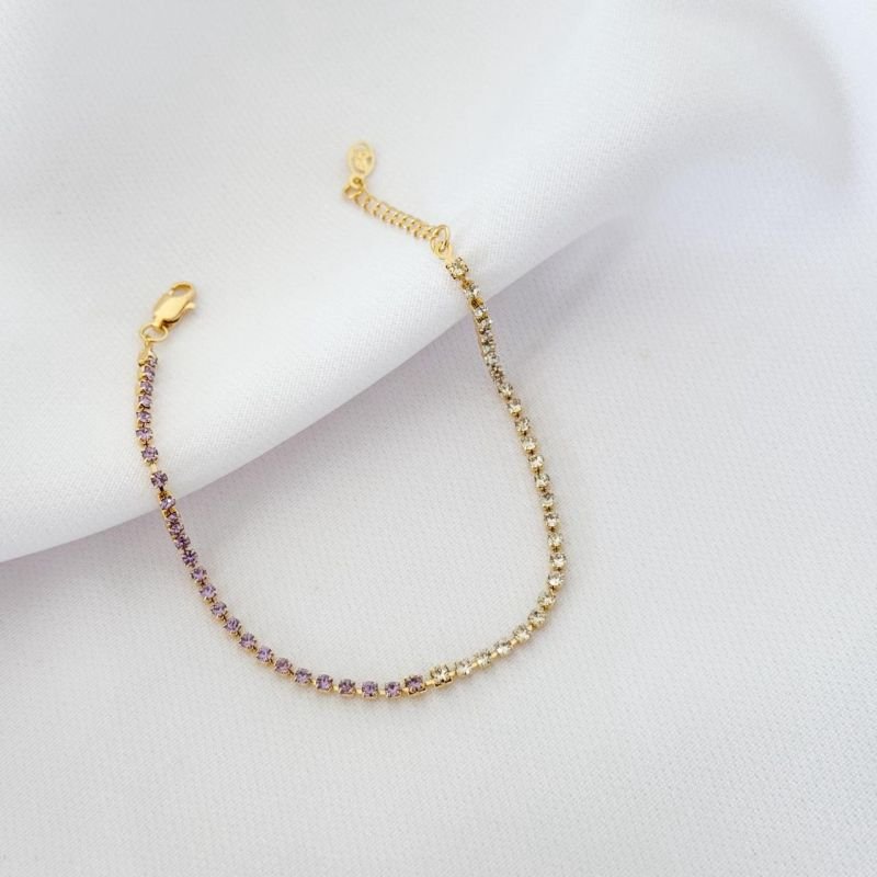 PULSEIRA BILOCOR COM STRASS 18CM + 3CM EM OURO 18K
