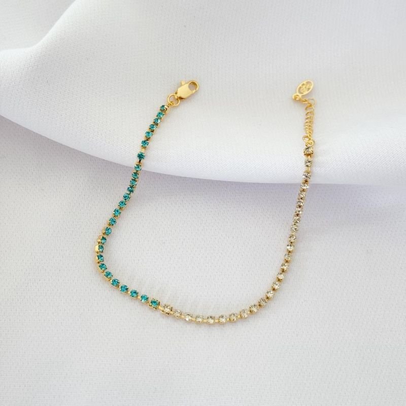 PULSEIRA BILOCOR COM STRASS 18CM + 3CM EM OURO 18K