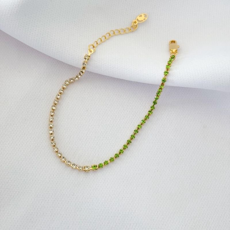 PULSEIRA BILOCOR COM STRASS 18CM + 3CM EM OURO 18K