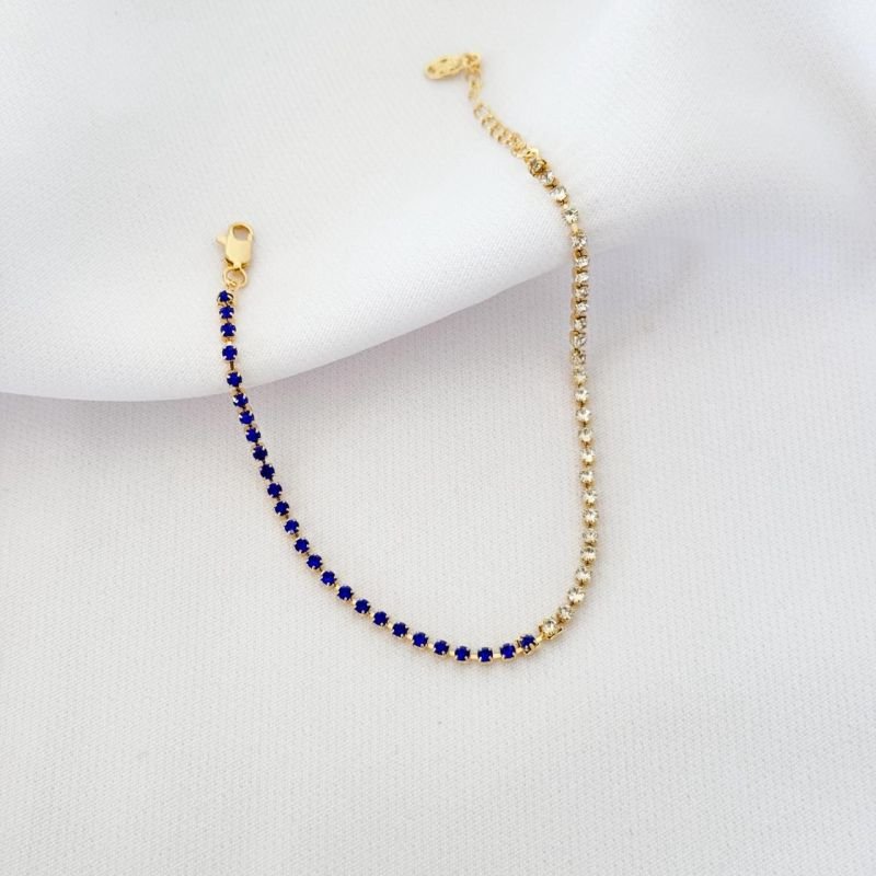 PULSEIRA BILOCOR COM STRASS 18CM + 3CM EM OURO 18K