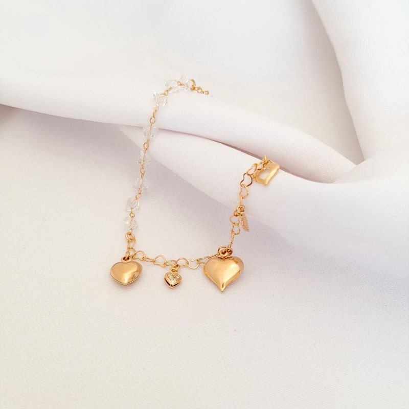 PULSEIRA C/ CASCALHOS E CORACOES EM OURO 18K