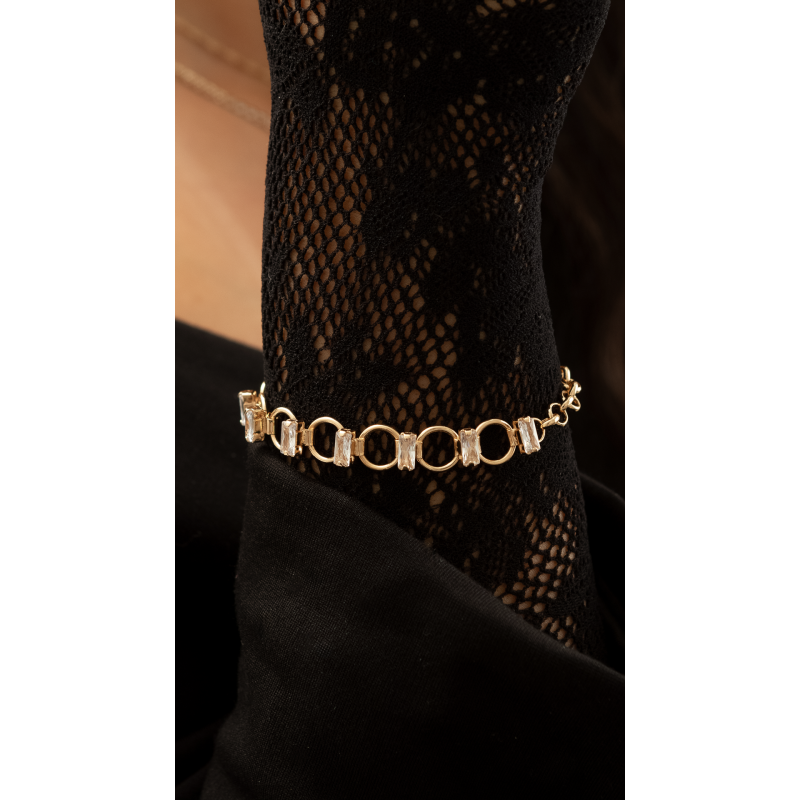 PULSEIRA COM ELOS E ZIRCONIAS BAGUETE EM OURO 18K