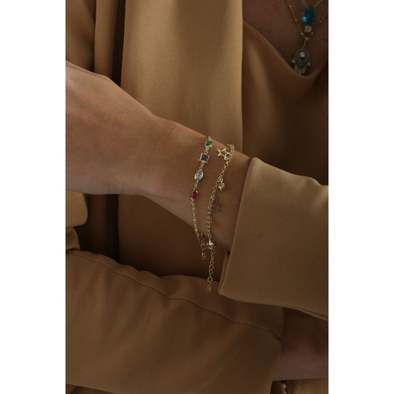 PULSEIRA COM MIX DE ESTRELAS EM OURO 18K