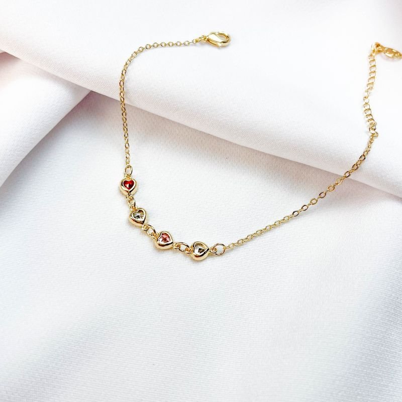 PULSEIRA CORAÇÕES COLORIDOS EM OURO 18K