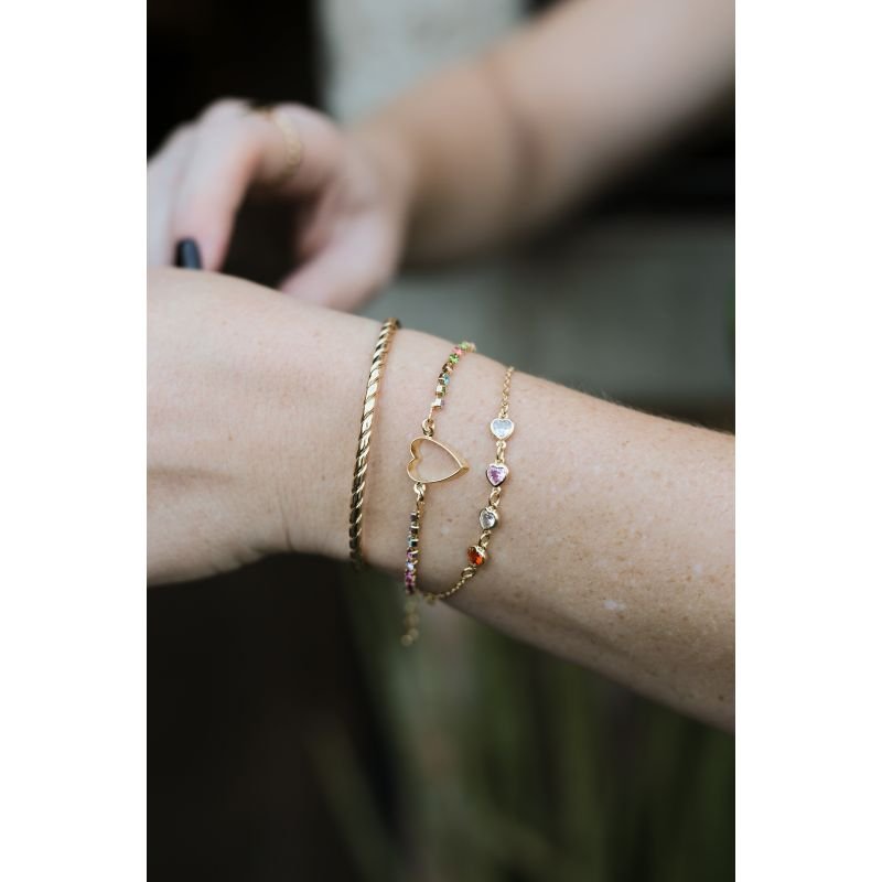 PULSEIRA CORAÇÕES COLORIDOS EM OURO 18K