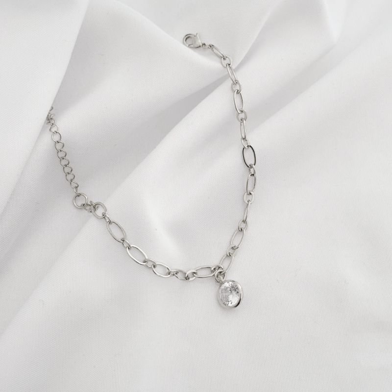 PULSEIRA ELO LONGO COM PONTO DE LUZ 9MM EM RÓDIO BRANCO