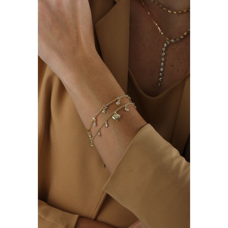 PULSEIRA ELO PORTUGUES COM CORAÇÃO EM OURO 18K