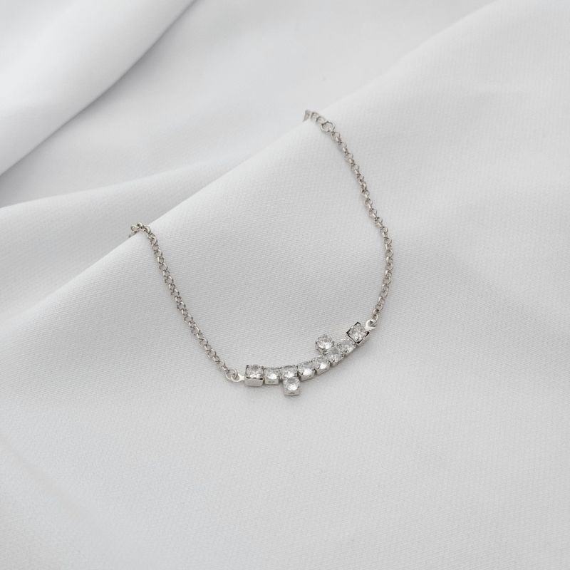PULSEIRA ELO PORTUGUES COM ZIRCONIA EM RÓDIO BRANCO