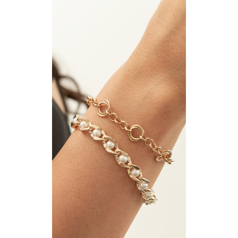 PULSEIRA ELOS TRANÇADOS COM PEROLAS EM OURO 18K