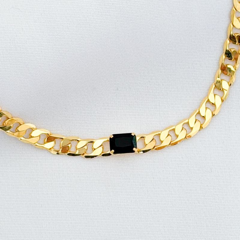 PULSEIRA GROUMET PEDRA BAGUETE 20CM EM OURO 18K