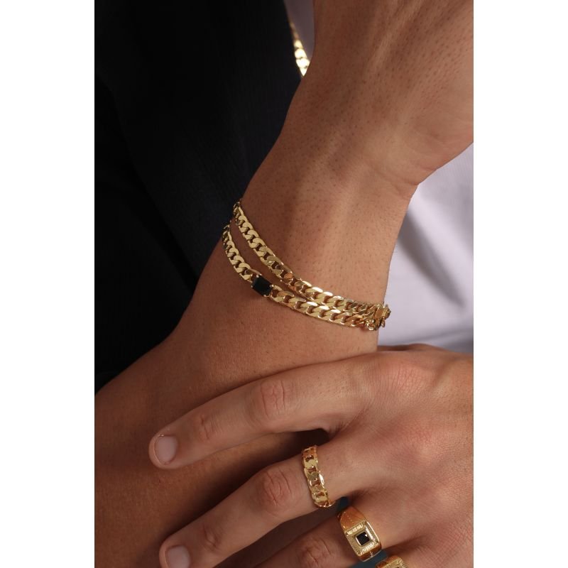 PULSEIRA GROUMET PEDRA BAGUETE 20CM EM OURO 18K