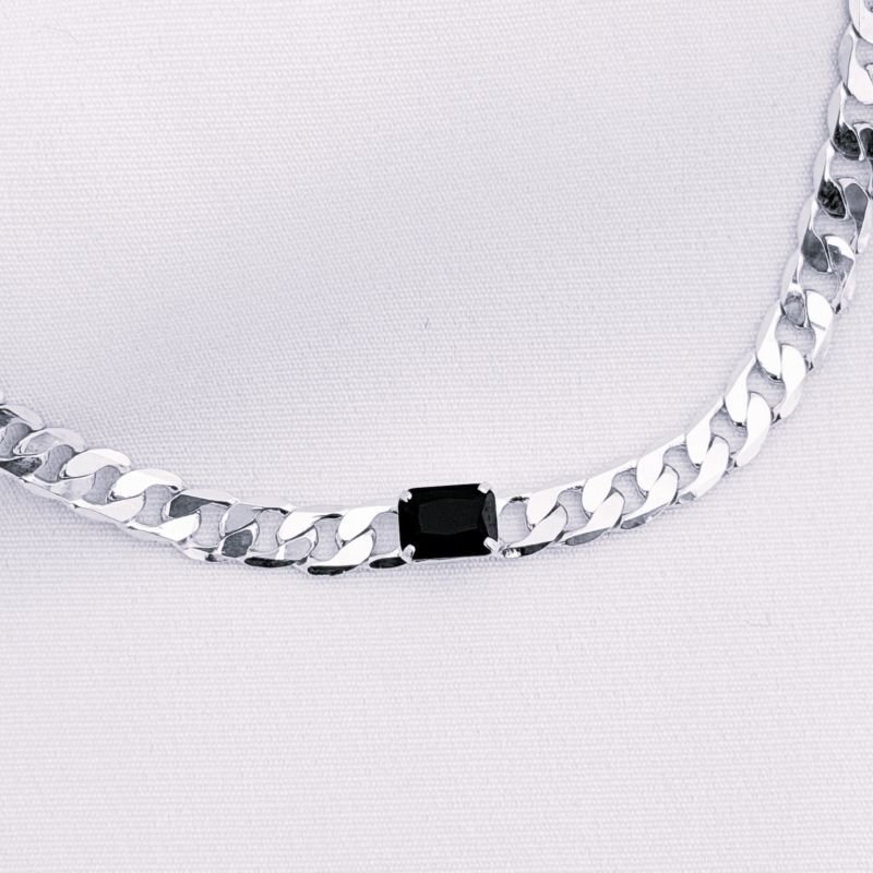 PULSEIRA GROUMET PEDRA BAGUETE 20CM EM RÓDIO BRANCO
