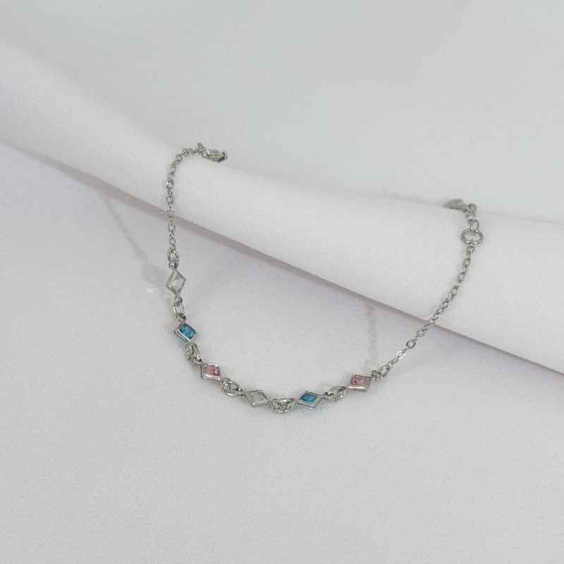 PULSEIRA INFANTIL COM ZIRCONIA CARRE COLORIDAS EM RÓDIO BRANCO