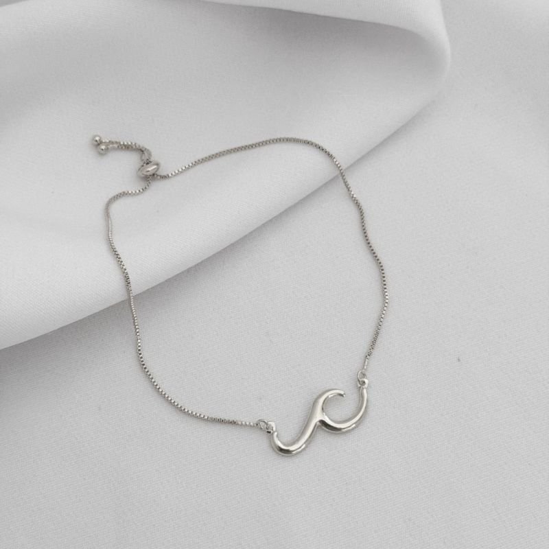 PULSEIRA ONDA COM FECHO SILICONE EM RÓDIO BRANCO