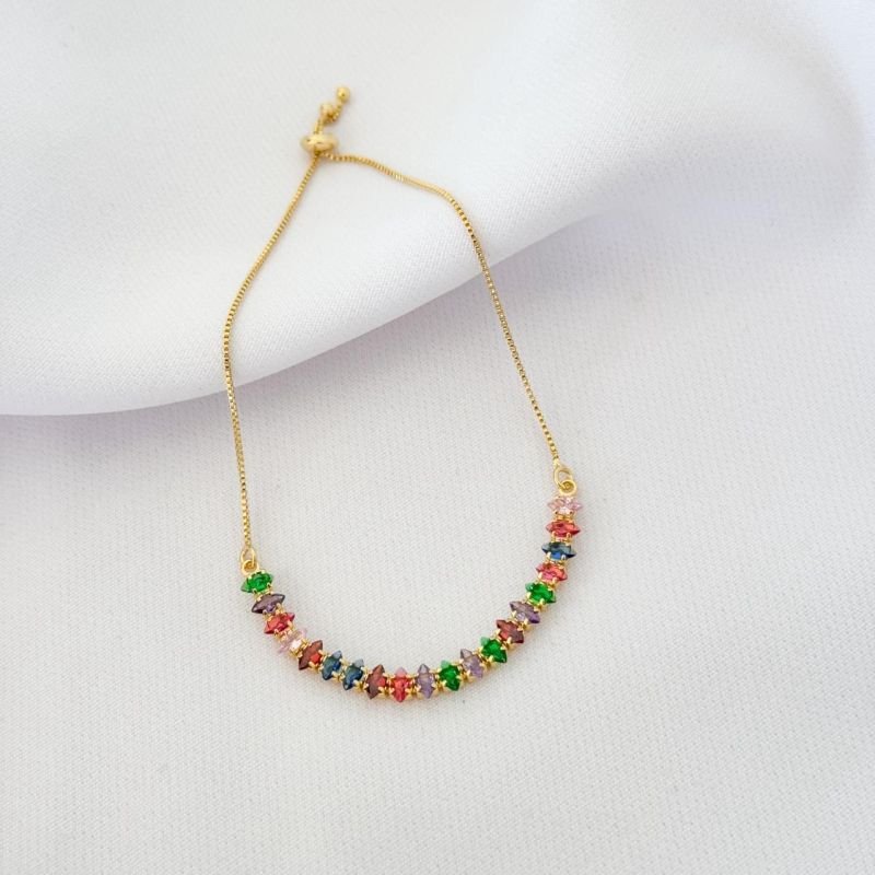 PULSEIRA RIVIERA NAVETE COLOR COM FECHO EM OURO 18K