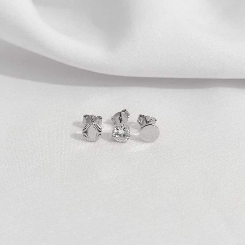 TRIO REDONDO LISO, DIAMANTADO E PONTO DE LUZ EM RÓDIO BRANCO